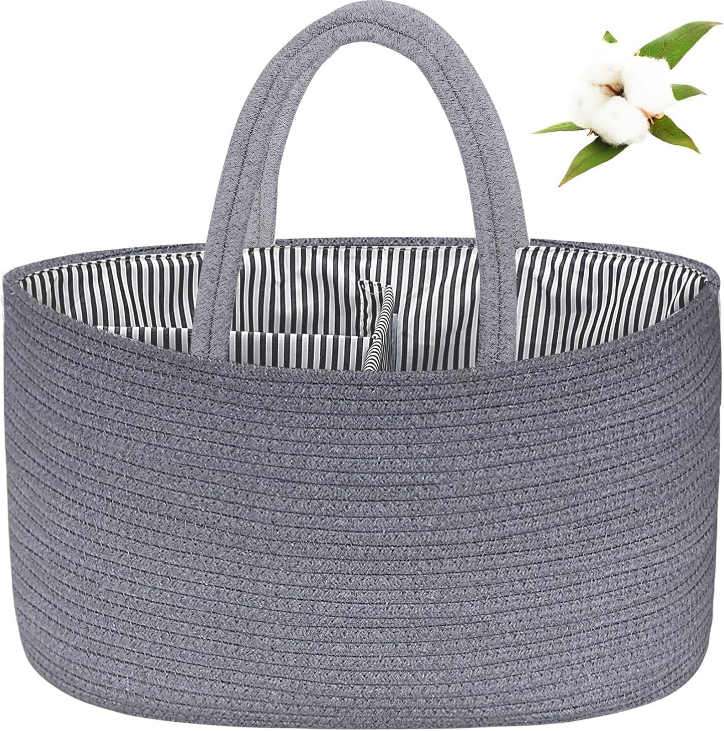 ABenkle Baby Diaper Caddy, Nursery Storage Bin and Car Organizer for Diapers Wipes, Cotton Rope Basket Changing Table Caddy