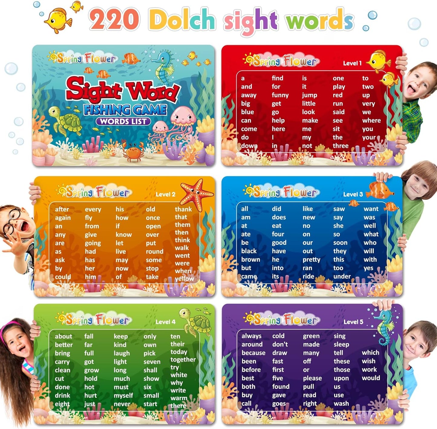 SpringFlower Wooden Magnetic Sight Word Fishing Game, Sight Word Educational Toy for Age of 3,4,5,6 Year Old Kids, Boys & Girls,Homeschool,Visual, Tactile and Auditory Learning
