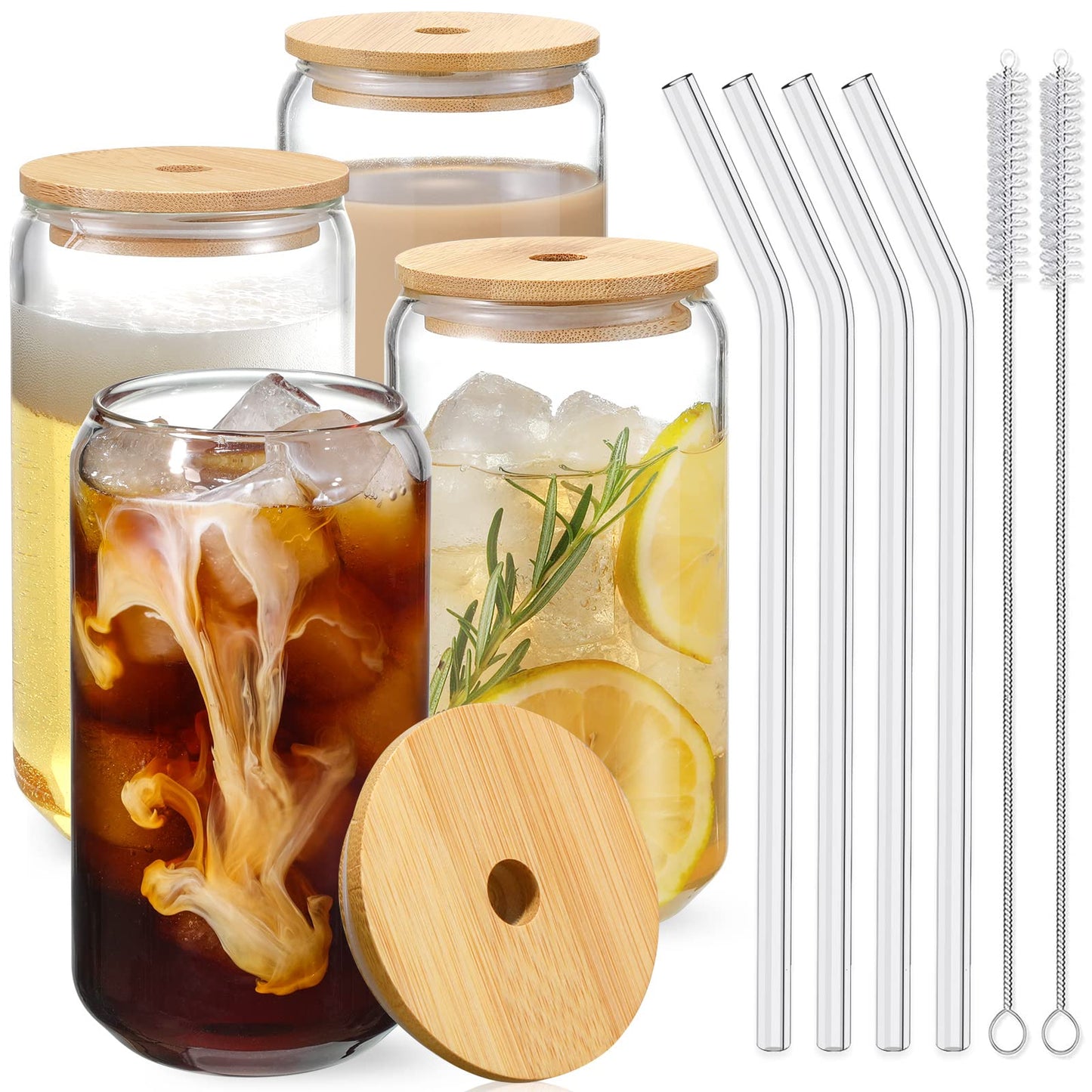 NETANY 16 Pack Glass Cups with Lids and Straws 16 oz, Personalized Customizable Glasses for Gift, Business, Drinking glasses set, Iced Coffee Cup, Cute Aesthetics Tumbler for Tea, Homemade Drinks