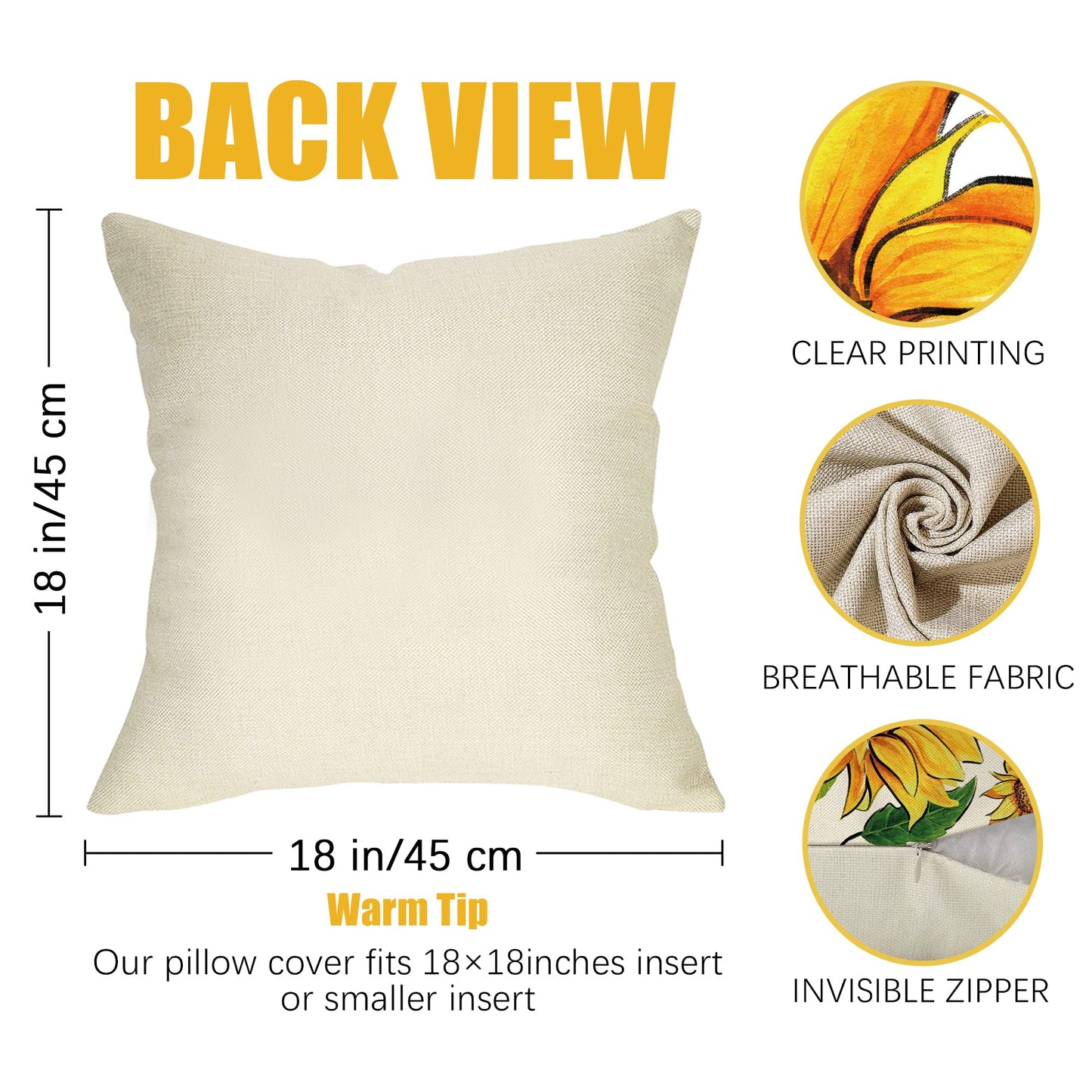 Fahrendom Sunflower Sunshine Decorative Throw Pillow Cover 18 x 18 Set of 4, Spring Summer Home Sweet Home Blessed Porch Patio Outdoor Pillowcase, Fall Autumn Flower Farmhouse Couch Cushion Case Decor