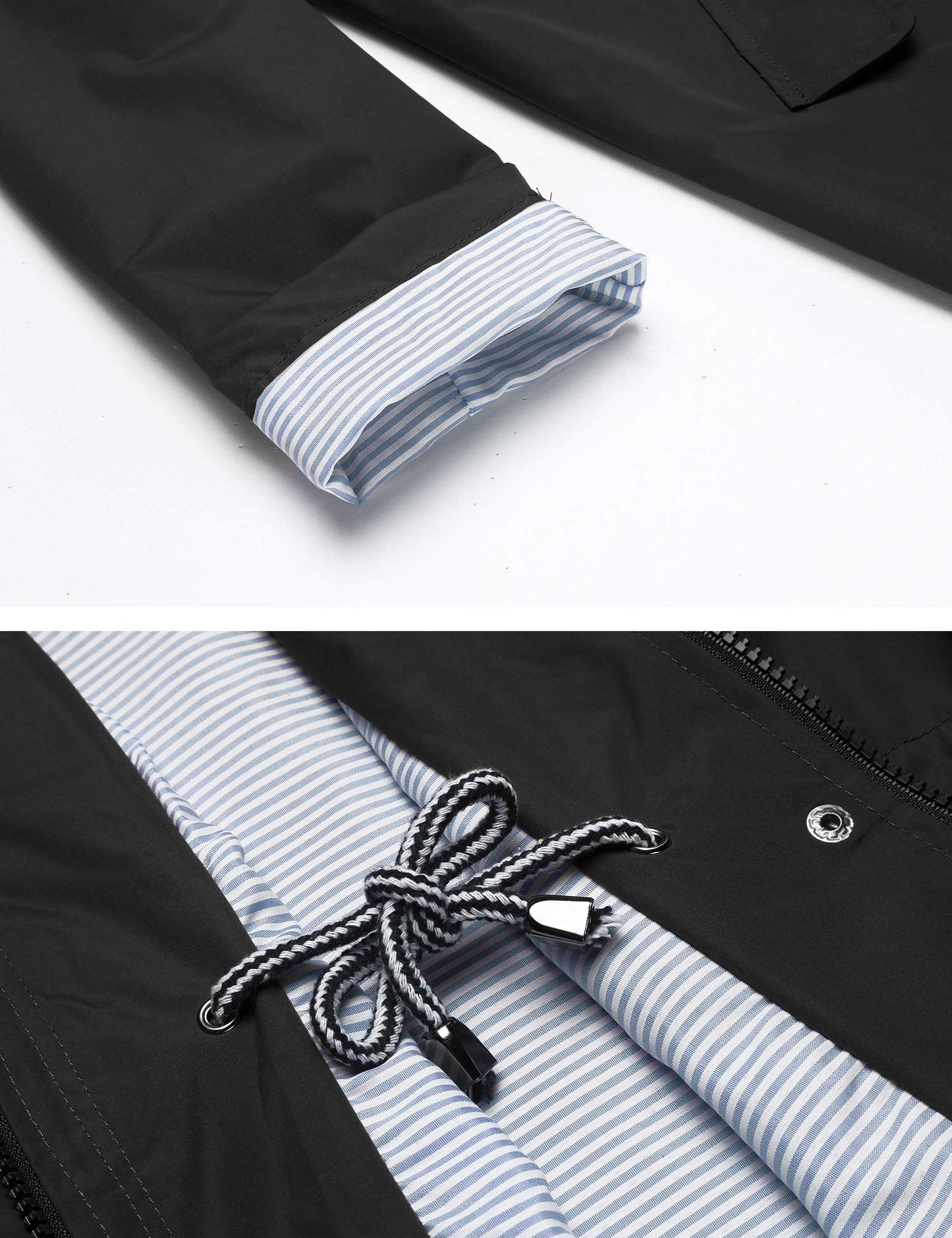 Women Raincoat Active Outdoor Waterproof Windproof Rain Jacket Fashion Hooded Casual Jacket Spring Rain Slicker Double Layer Black L