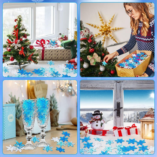 240Pcs Winter Acrylic Snowflake Ornaments 3D Blue Translucent Snowflake Crystals Gems Christmas Xmas Pendant Beads DIY Crafts for Vase Filler,Table Scatter, Party Wedding Arts Crafts Decoration