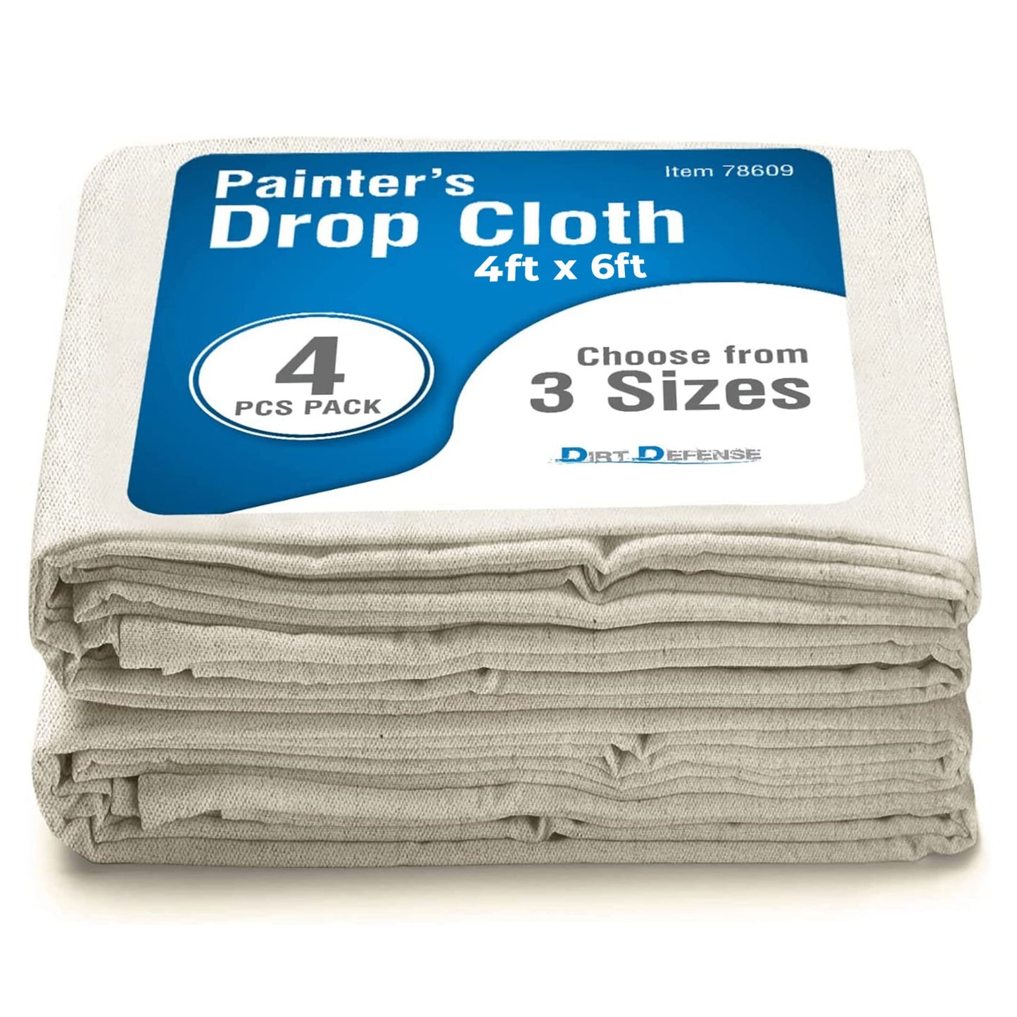 DIRT DEFENSE 4x6 Pack of 4 Canvas Drop Cloth Cotton Tarp Large Canvas Tarp for Art Supplies, Drop Cloths for Painting Supplies/Paint Canvas Fabric and Furniture Cover from Paint