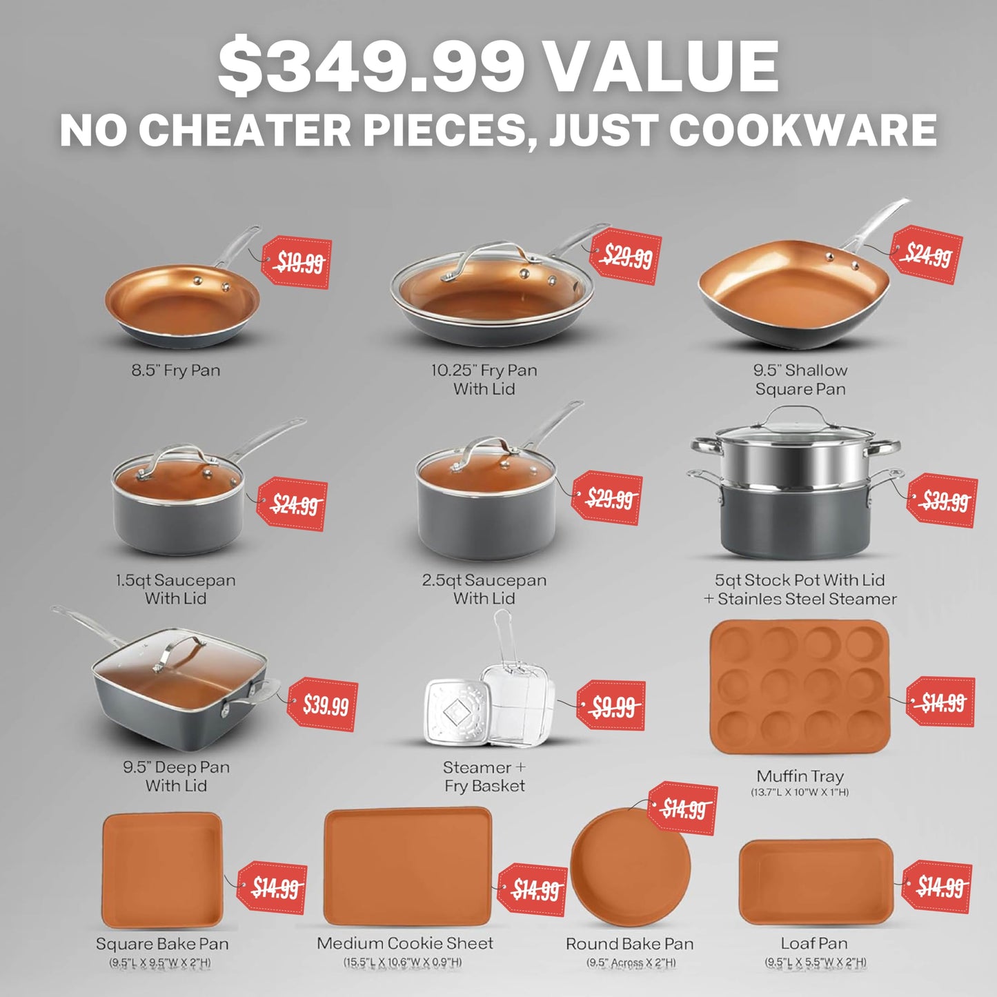 Gotham Steel True 20 Pc Ceramic Cookware Set Nonstick, Ceramic Pots and Pans Set Non Stick with Deep Square Pan Set & Bakeware Set, Non Toxic PFOA PFOS Free, Oven & Dishwasher Safe, No Cheater Pieces