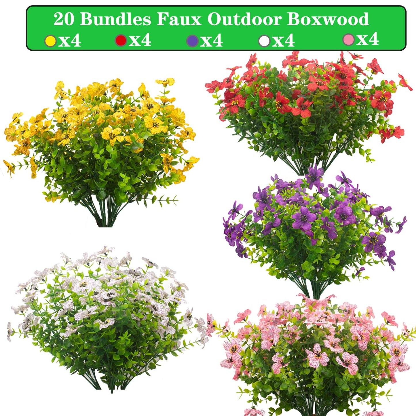 20 Bundles Artificial Flowers for Outdoors, UV Resistant Fake Plants Flowers Greenery Shrubs Plants for Decoration Outside Plants Hanging Planter Home Garden Decor