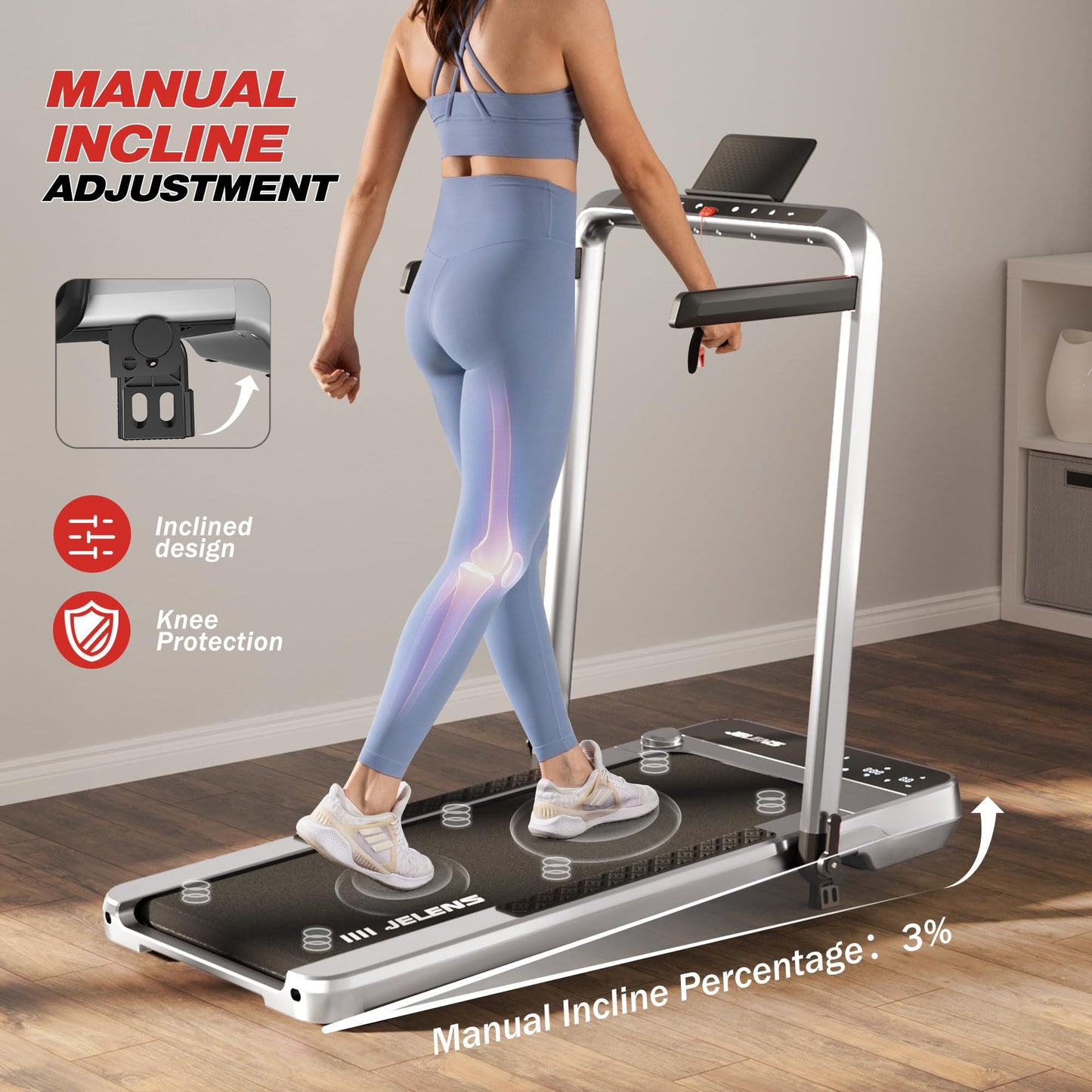 2 in 1 Treadmill Under Desk Walking Pad 2.5HP Home Folding Treadmills with Incline and Gesture Sensing Control, Walking Pad for Office with Led Display (Silver)