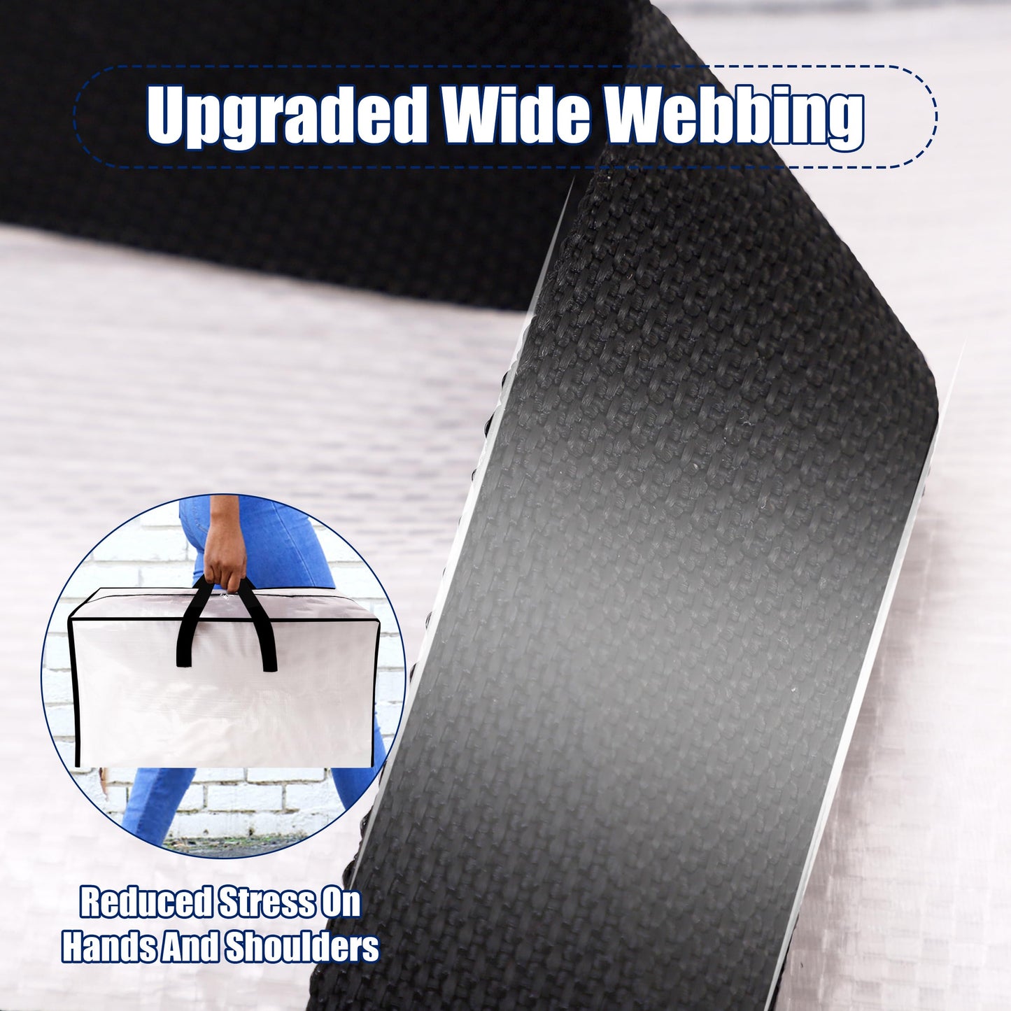 SWEET DOLPHIN 12 Pack Extra Large Moving Bags with Strong Zippers & Carrying Handles, Heavy Duty Storage Tote for Space Saving Moving Storage, Fold Flat, Alternative to Moving Box, Semi-Transparent