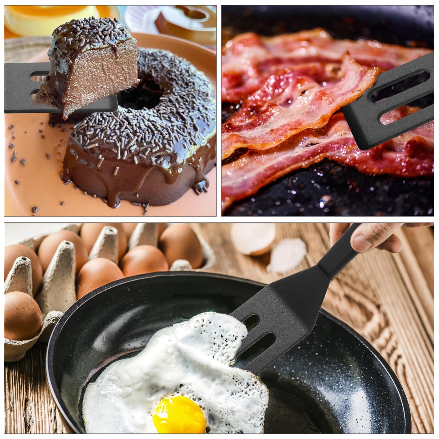 【2 Pack】Kunovo Small Spatula for Nonstick Cookware Mini Spatulas for kitchen Use,Heat-Resistant Silicone Thin Spatula Cooking Baking (Black-2)