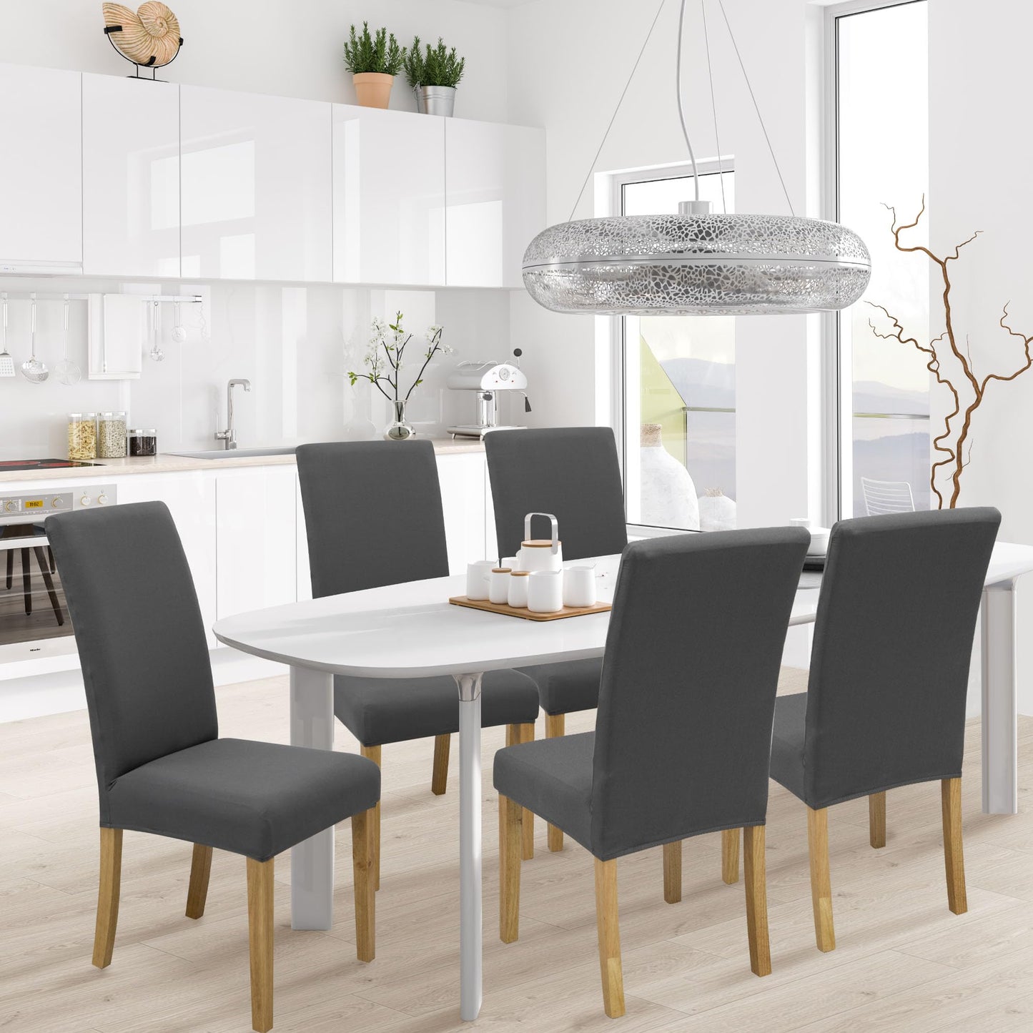 BIETYONE Dining Chair Cover,Dining Room Chair Covers Set of 6,Stretch Kitchen Chair Cover,Washable Dining Chair Cover,Parsons Chair Slipcovers Protective,for Home,Restaurant,Banquet(Gray)