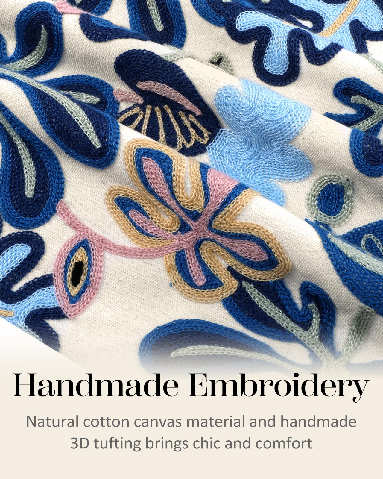 Kokaaee Embroidered Throw Pillow Cover - 18x18 inch Decorative Pillow Covers with Zipper Pillow Cover for Living Room Couch Sofa Bed Aesthetic Design Abstract Linen Cotton Pillowcase Covers