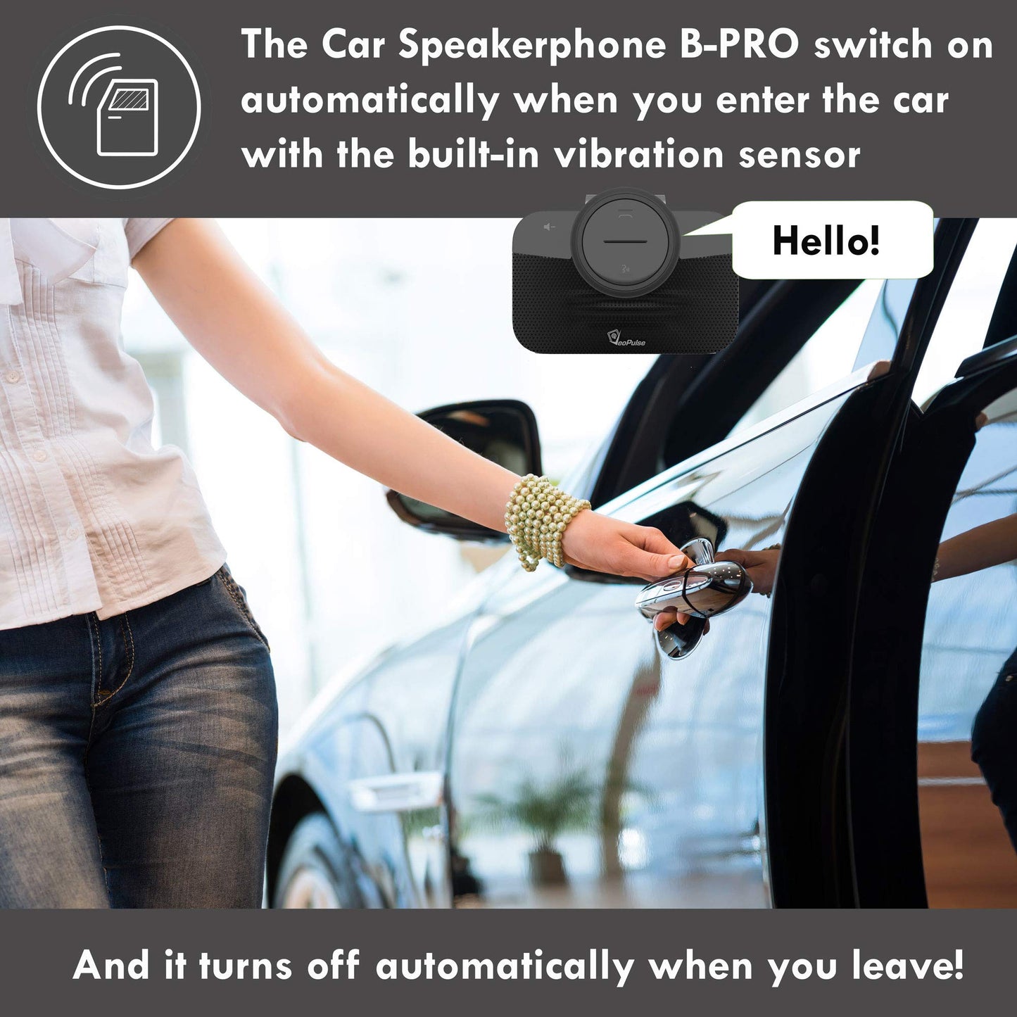 VeoPulse Car Speakerphone B-PRO 2 Hands-Free kit, 6W Hi-Fi Speakers, with Bluetooth Automatic multipoint Cellphone Connection