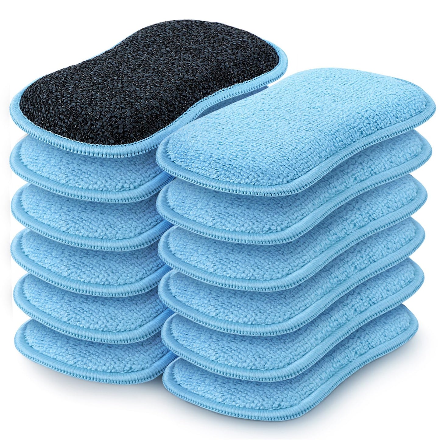 HOMEXCEL 12 Pack Multi-Purpose Scrub Sponges Kitchen, Dish Sponge, Non-Scratch Microfiber Sponge for Efficiently Cleaning Dishes, Pots, and Pans, and More (Blue)