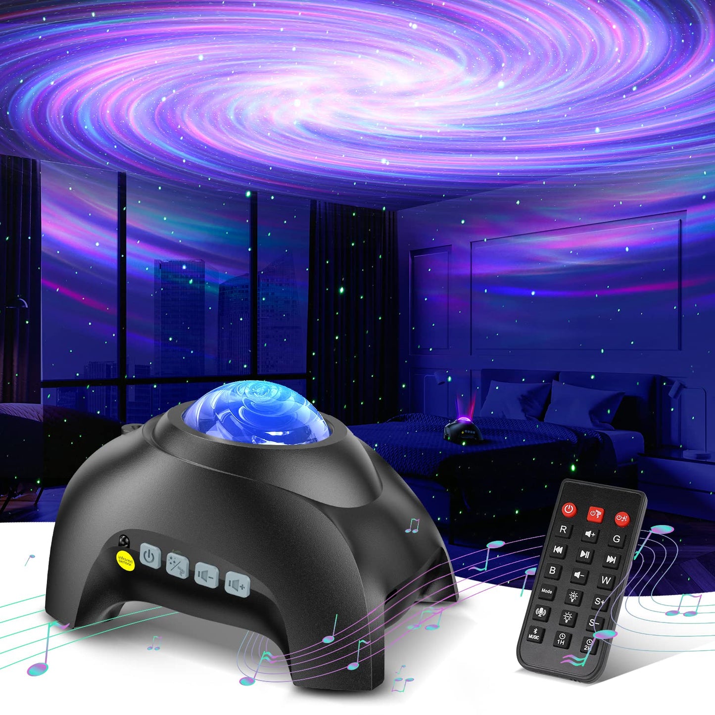Northern Galaxy Light Aurora Projector with 33 Light Effects, Night Lights LED Star Projector for Bedroom Nebula Lamp, Remote Control, White Noises, Bluetooth Speaker for Parties