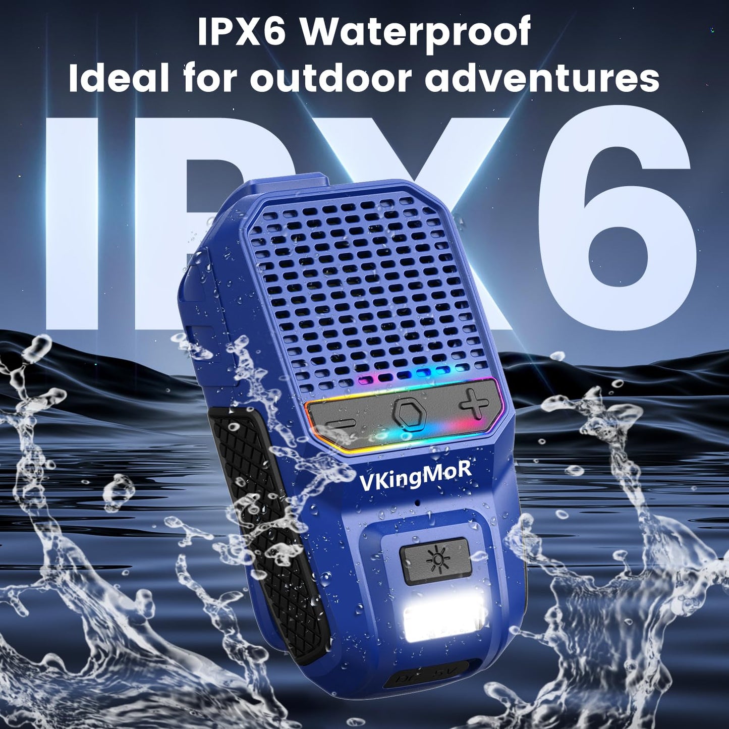 Wearable Bluetooth Speaker, Clip-On Portable Speaker with Built-in Mics Hands-Free Music and Calls for Hiking/Biking, Portable Bluetooth Speakers with LED Light, 15H Battery Life Speakers(Blue)