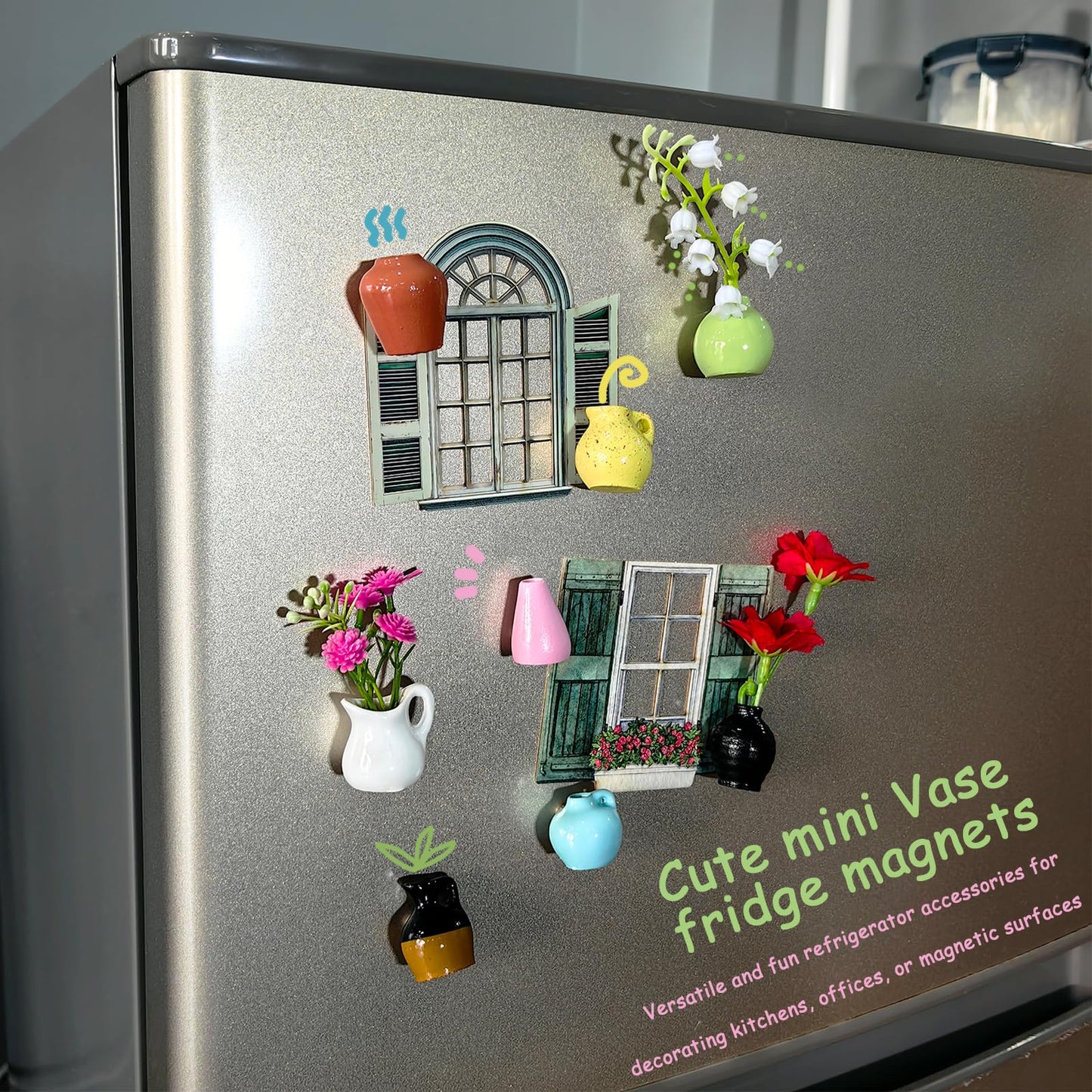 Cute mini Vase Fridge Magnets, 3D Resin vase Refrigerator Magnets, Shatterproof Multifunctional and Fun Fridge Accessories for Decoration in Kitchens, Offices, Or Magnetic Surfaces(8Pcs)