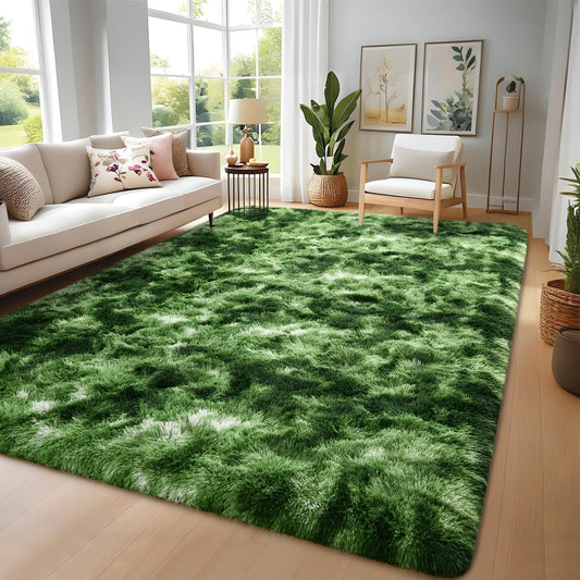 Nuttumico Fluffy Area Rugs for Living Room Bedroom, 4x6 Dark Green Ultra Soft Plush Fuzzy Rug, Anti-Skid Indoor Carpet Nursery Rugs for Kids Room Home Decor, High Pile, Non-Shedding