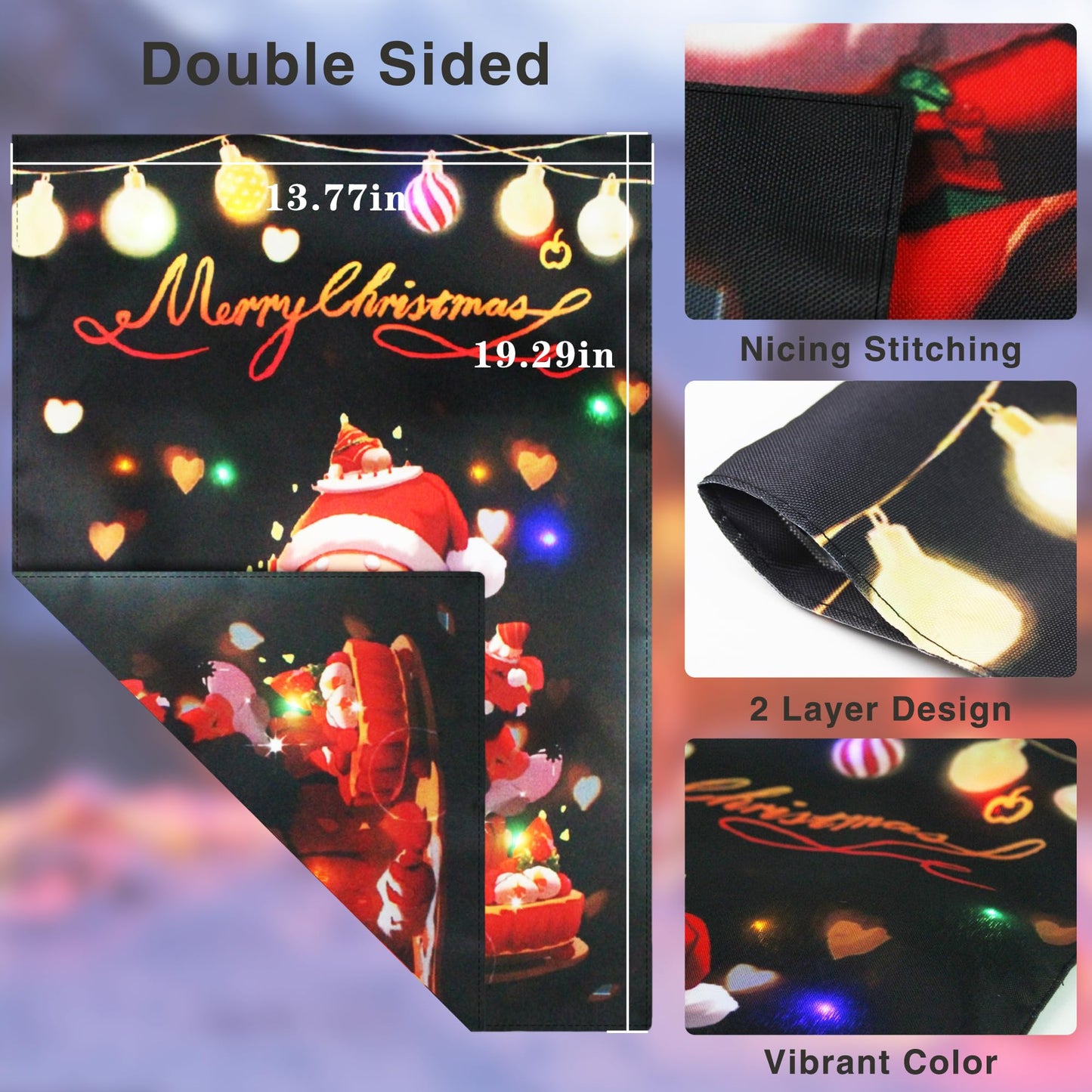 RedFinches Lighted Christmas Garden Flag, Christmas Garden Flag, 12×18 inch Led Christmas Yard Flag, Double Sided Christmas Santa Claus Garden Flag for Outside Yard Garden Lawn Decoration