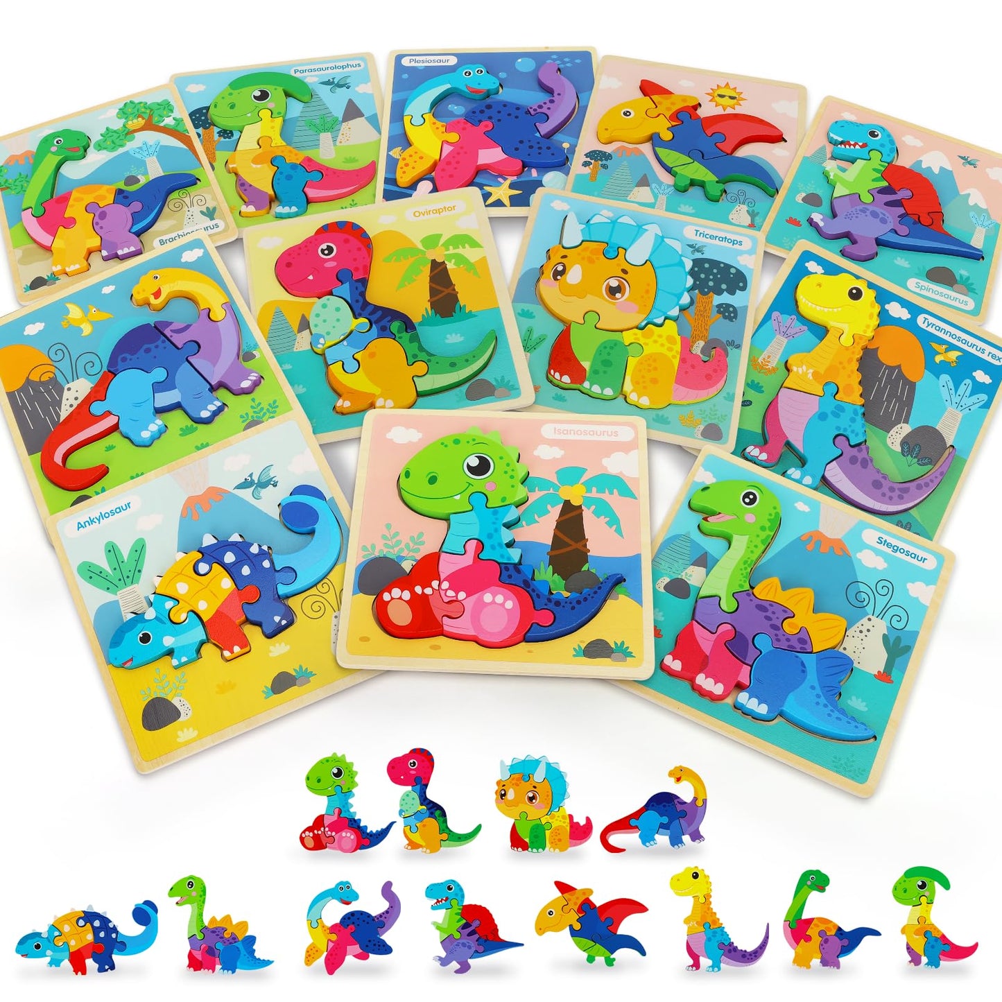 TOY Life Wooden Puzzles for Toddlers 2-4, 6 Pack Dinosaurs Puzzles for Toddler 1-3, Kids Montessori Toys for 1 2 3 Year Old, Educational Toys for Boys Girls Age 2 3 4 5, Baby Learning Toy Gifts
