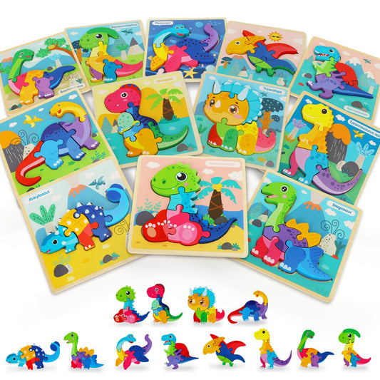 TOY Life Wooden Puzzles for Toddlers 2-4, 6 Pack Dinosaurs Puzzles for Toddler 1-3, Kids Montessori Toys for 1 2 3 Year Old, Educational Toys for Boys Girls Age 2 3 4 5, Baby Learning Toy Gifts