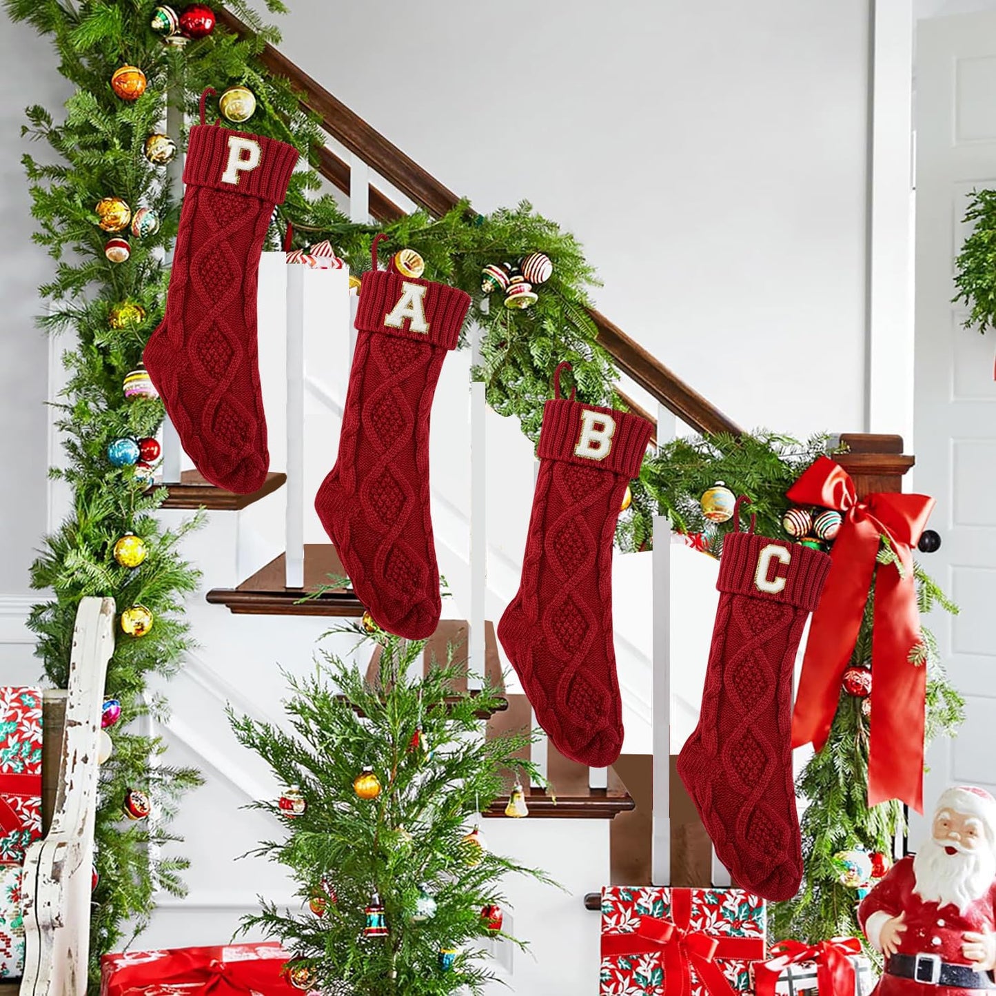 TETOU Monogram Christmas Stockings with Initials Letter 18" Stockings for Christmas Party Decoration (Red K)
