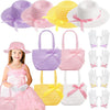 Tradder 12 Pcs Girls Tea Party Hats Accessories Tea Fascinators Hats Gloves and Handbags Favors for Dress Costumes Party(Bright Color)