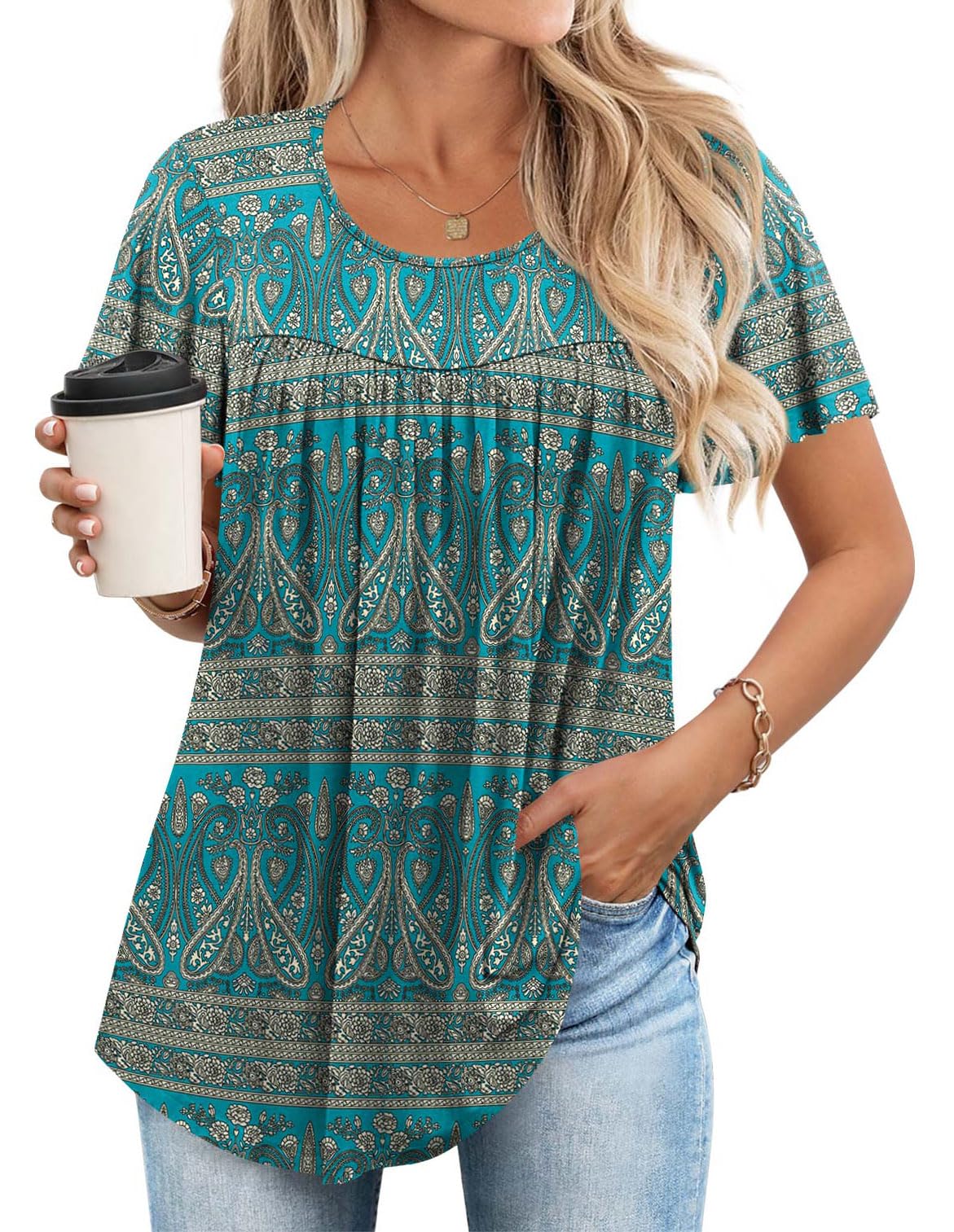 Anymiss 2025 Womens Spring Tunic Tops Summer Casual Dressy Short Sleeve Loose Fit T Shirts 2XL