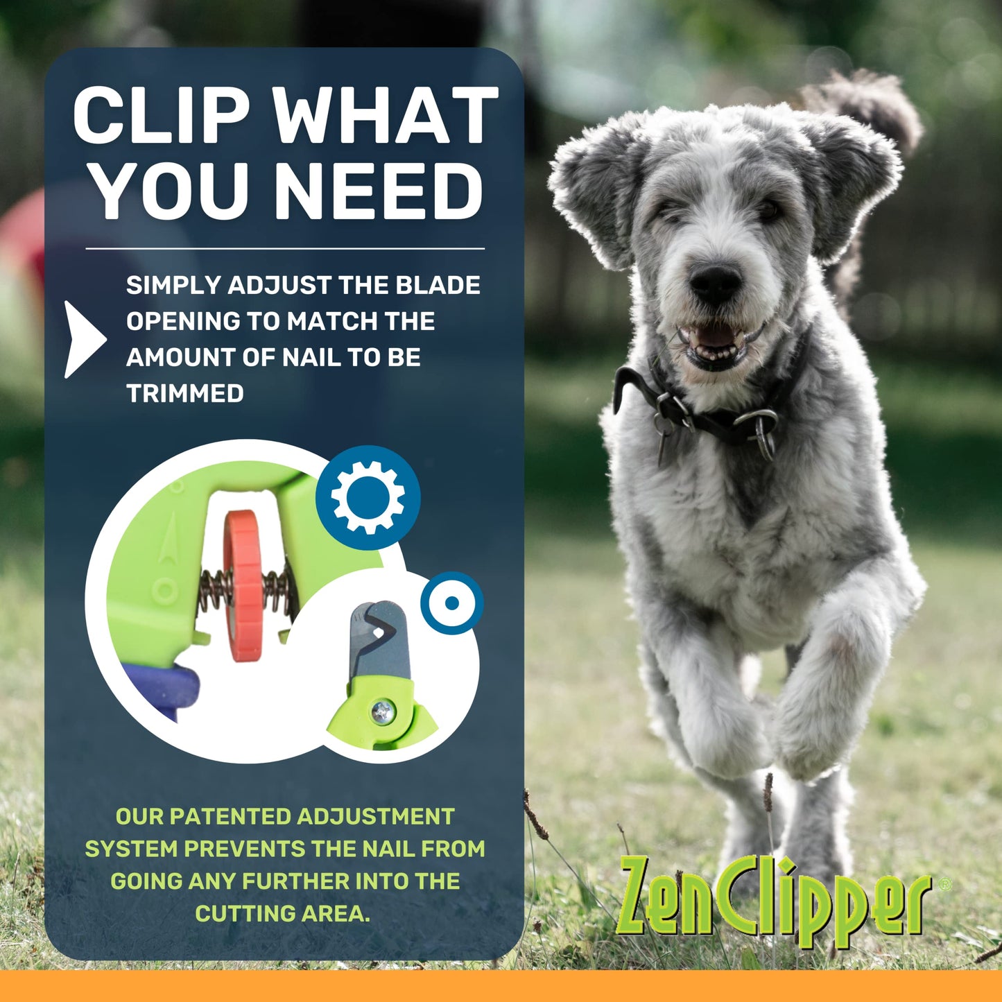 Zen Clipper Precise Safer Pet Nail Trimmer - Fully Adjustable Pet Claw Clipper for Dogs and Cats - Trims only The Amount of Nail You Chose Quick, Clean and Quiet Cut - Patented (Junior)