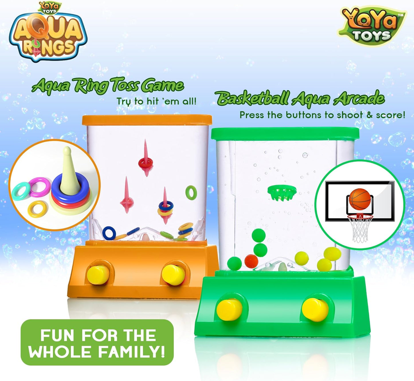 YoYa Toys Aqua Rings Handheld Water Game - Set of 2 - Water Ring Toss and Basketball Hoop Toy - Gift for Ages 3 4 5 6 7 8 9 - Nostalgic 80's 90's Retro Mini Games - Fun Car Road Trip Travel Activities