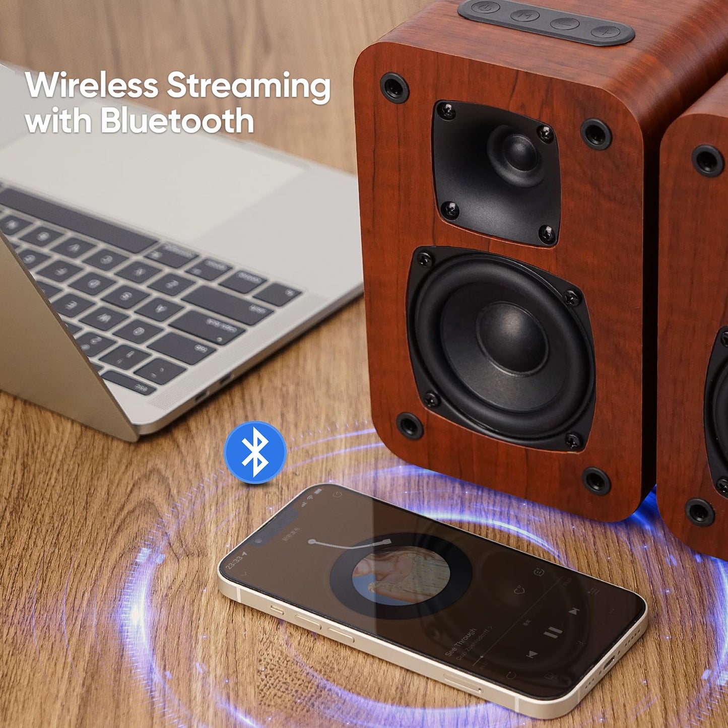 Saiyin Bluetooth Bookshelf Speakers for Record Player,Active Speakers with 3 Inch Woofer, Powered Speakers with Optical/AUX/TV-ARC Input for Turntable, PC and TV