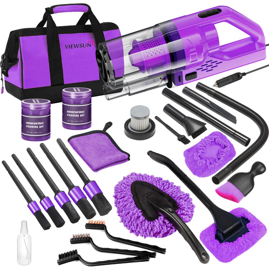 Viewsun 20PCS Car Cleaning Kit, Car Interior Detailing Kit with High Power Handheld Vacuum, Auto Detailing Drill Brush Set, Cleaning Gel, Complete Car Wash Kit Supplies for Deep Cleaning