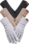 3 Pairs Winter Gloves for Women, 3-Finger Touch Screen Elastic Thermal Knit Lining, Warm Gloves for Cold Weather