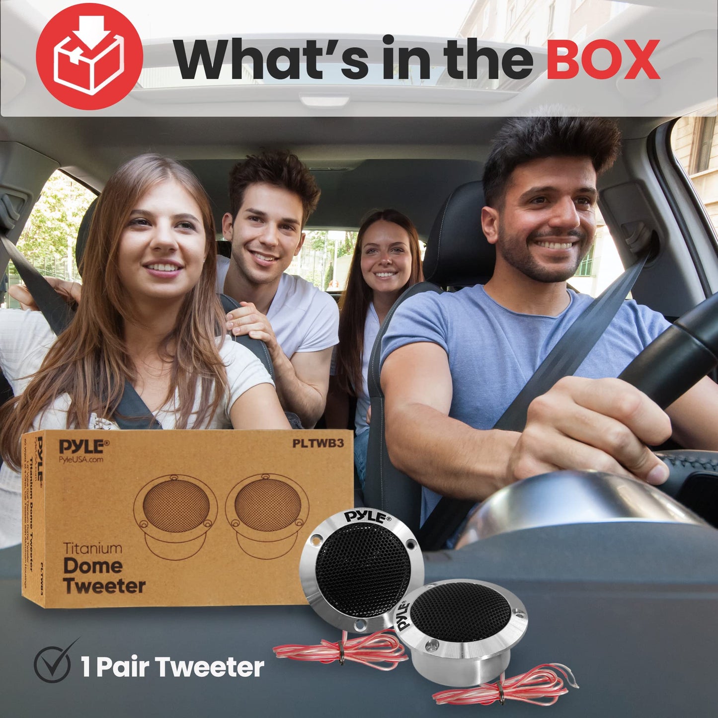 Pyle 1.0” Dome Tweeter - 80 Watts at 4-Ohm, Car Tweeter with Aluminum Housings, Enhance Lower Frequency Music Note, 2.3 Inches Full Range Car Speakers - PLTWB3