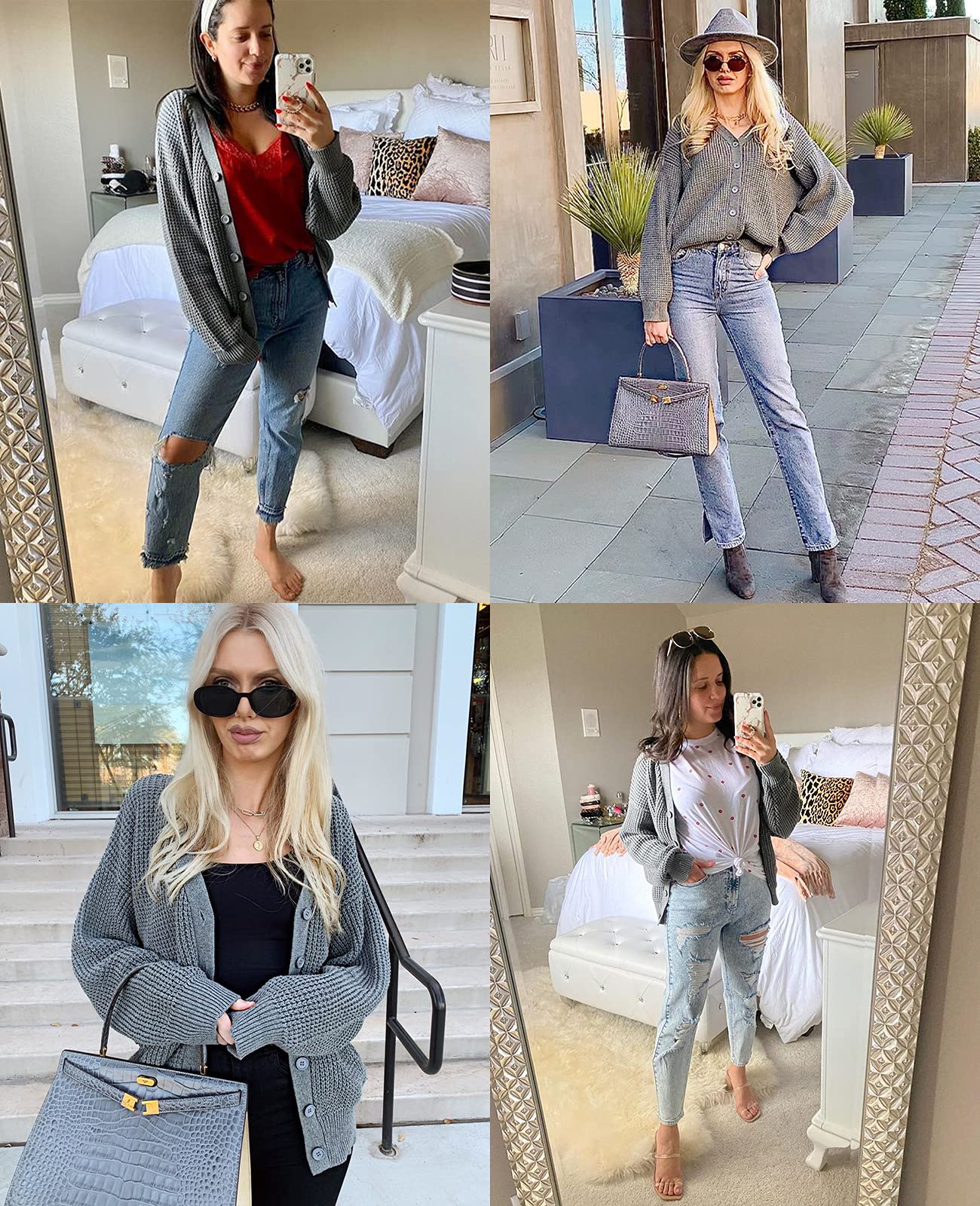 QUALFORT Women's Cardigan Sweaters for Women 100% Cotton Button-Down Long Sleeve Oversized Knit Coatigan Jackets Heathergrey X-Large