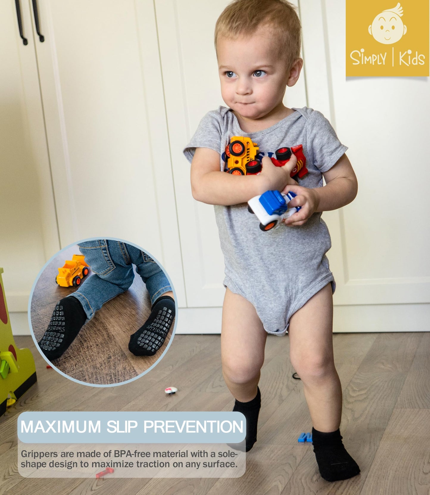 Simply Kids Baby Socks with Grips 12-18 Months Grippy Toddlers 12-24 2t Grippers 1-3 Years