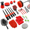 35Pcs Car Detailing Kit, Drill Brush Attachments with Detailing Brush Set and Tools Box, Red Auto Cleaning Kit Interior for Wheels, Dashboard, Windows (B:35PCS-R)