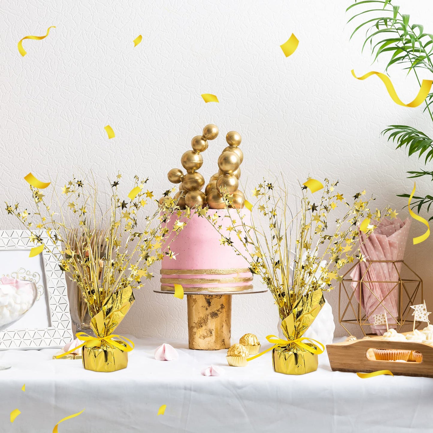 Crowye 3 Pieces Metallic Foil Spray Centerpiece Christmas Party Star Table Decoration Burst Centerpieces Winter Table Decor for Birthday New Year Party Holiday(Gold)