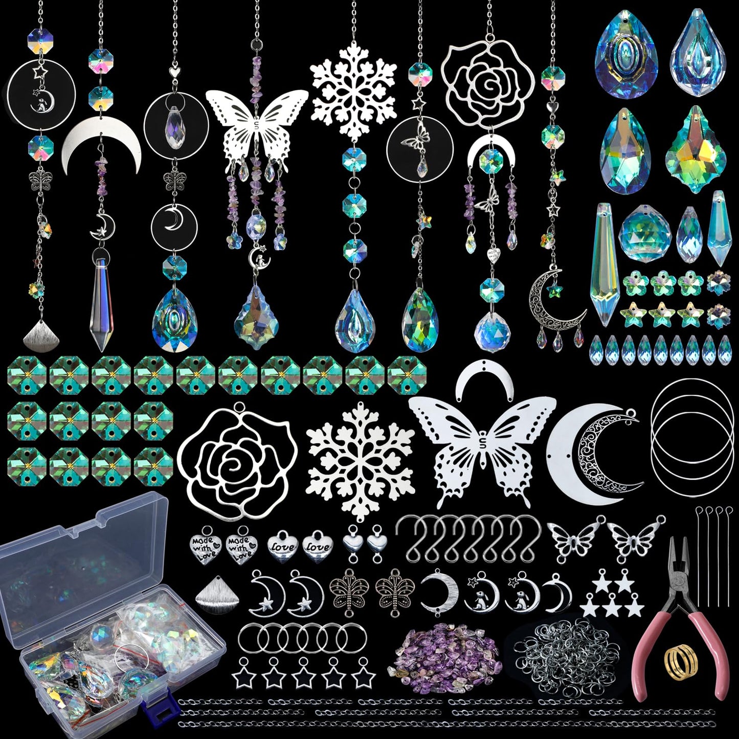 DIY Suncatchers, 400pcs Sun Catchers Making Supplies Kit Art and Crafts for Adults Hanging Prism Sun Catcher with Crystals Rainbow Maker for Indoor Window Home Wedding Garden Christmas Decor