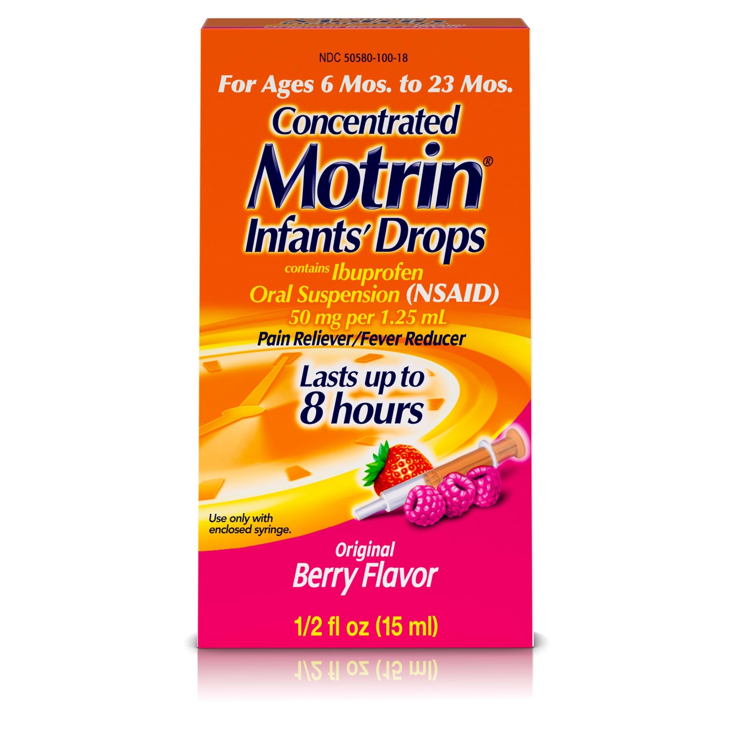 Motrin Infants' Oral Suspension Concentrated Liquid Medicine Drops with Ibuprofen, NSAID Fever Reducer & Pain Reliever for Babies, Dye Free, Alcohol-Free, Original Berry Flavor, 1 fl. oz