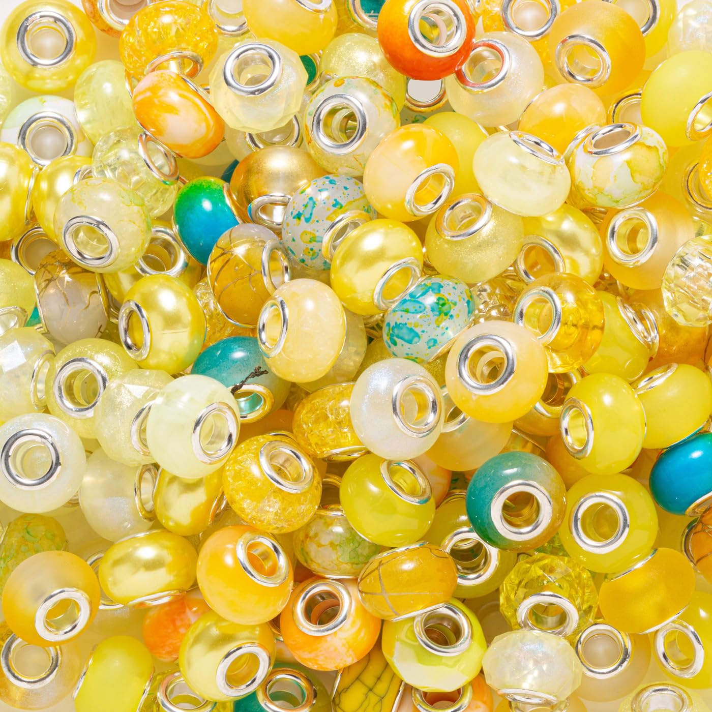 ZHIYUXI 200PCS 12Styles European Large Hole Beads for Jewelry Making Big Hole Assorted Lampwork Murano Spacer Rainbow Rhinestone Beads for Pens Bracelet Making Necklace DIY Craft