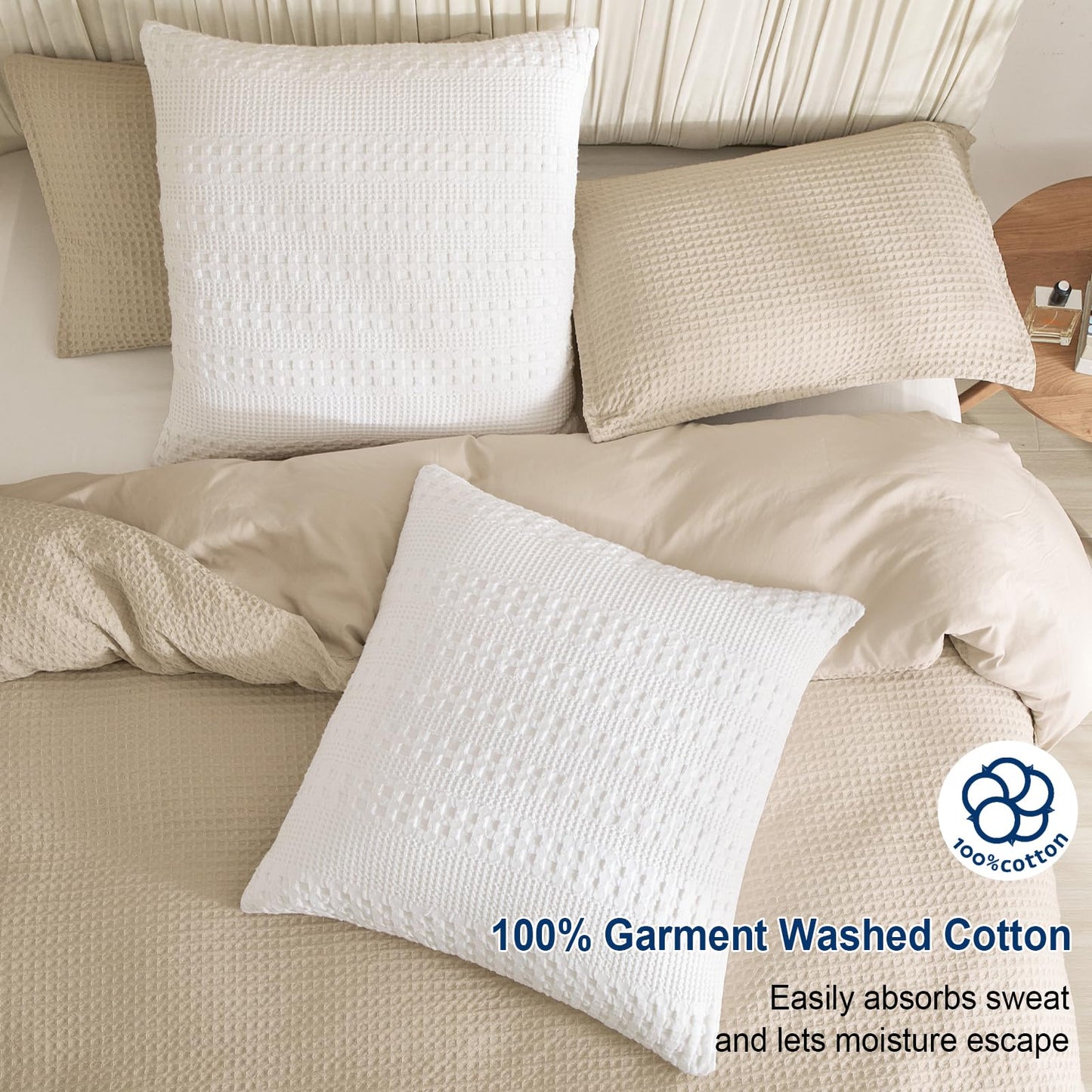 PHF 100% Cotton Waffle Weave Euro Sham Covers, 2 Pack 26" x 26" Bed Pillow Covers for Elegant Home Decor, No Filling, Luxury Aesthetic Soft Euro Pillow Cases for Bed, White