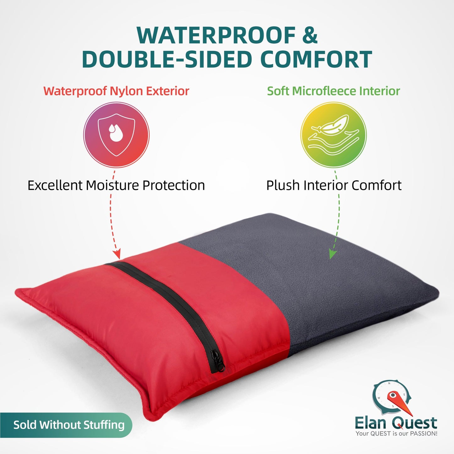 Elan Quest Stuffable Camping Pillow Sack (Large, Red) - 12 x 17 - Camping Essentials for Hiking, Backpacking and Travel Essentials - Sold Empty Bring Your Own Stuffing