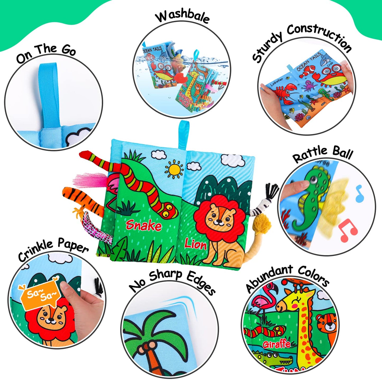 2PCS Baby Books 0-6 Months Tummy Time Infant Toys 0-3 Months High Contrast Baby Sensory Toys 3-6 6-12 Months Newborn Essentials Must Haves Crinkle Touch Feel Busy Soft Books for Babies Shower Gifts