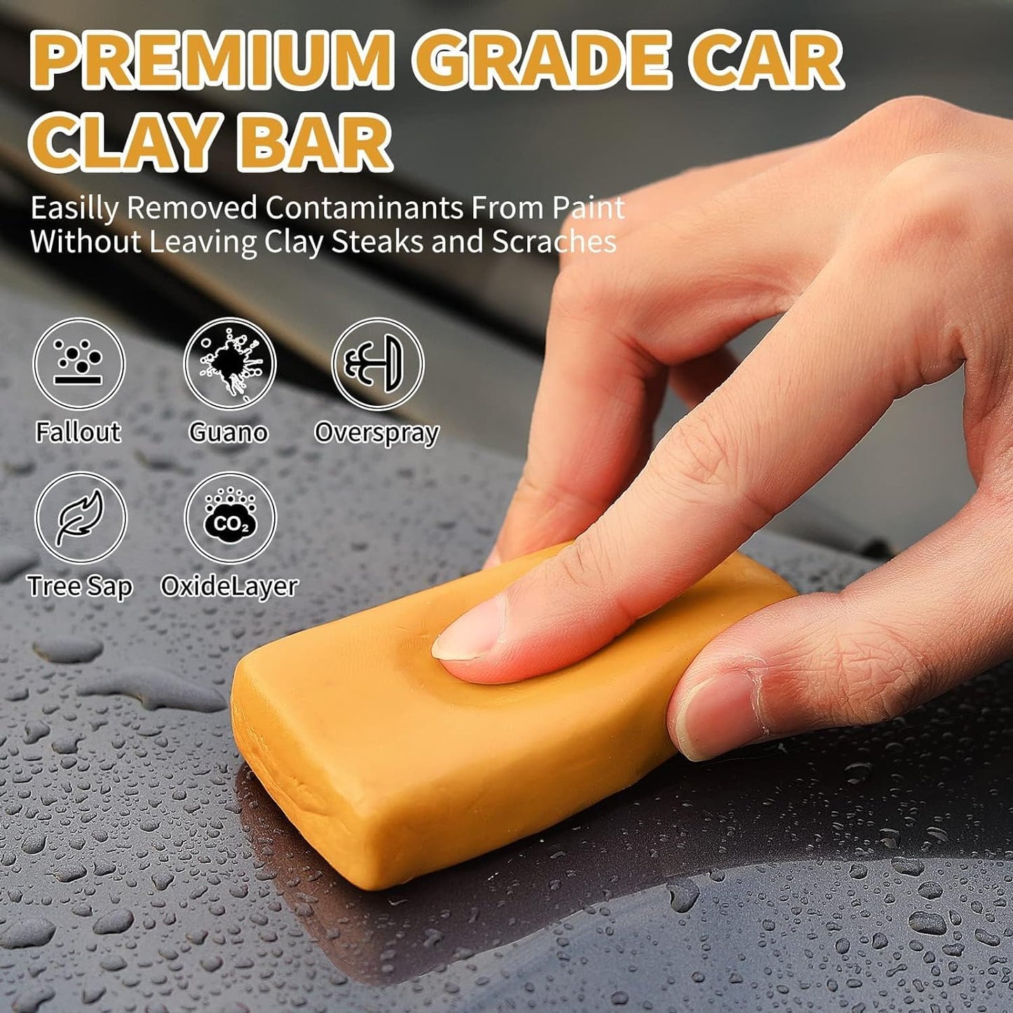 Wontolf Car Clay Bars Auto Detailing and Clay Luber Synthetic Lubricant Kit, 4 Clay Bars, Clay bar Lubricant Tablets 10 Pack(1pc=16 fl oz), Spray Bottle and Microfiber Towel for Car Detailing Cleaning