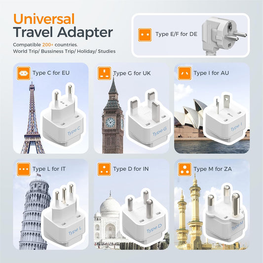 TESSAN 220V to 110V Voltage Converter for Travel with 4 USB Ports (1 USB C), 3 AC Outlet and EU UK AU IT in ZA International Power Adapter, Step Down Transformer Outlet Converters White