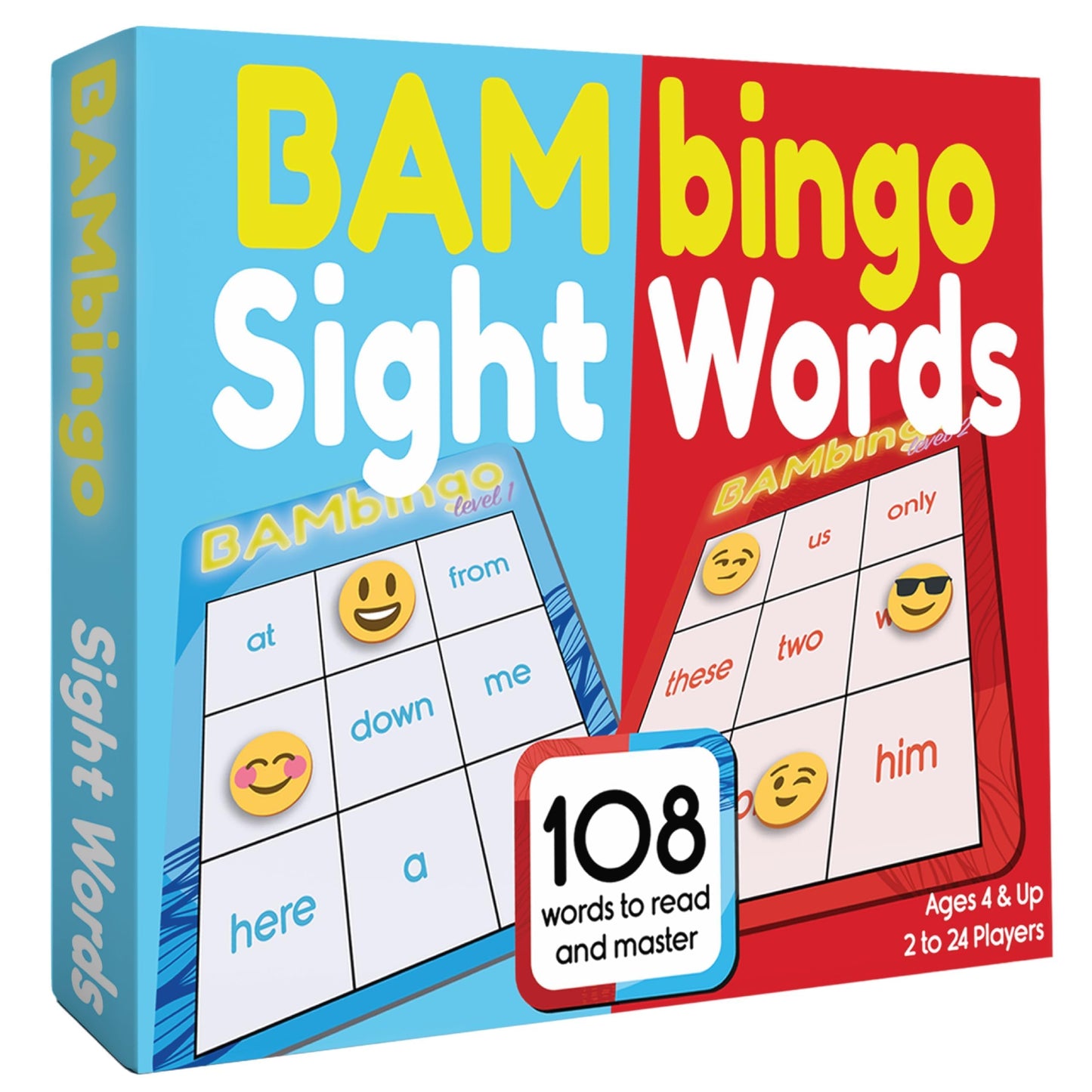 THE BAMBINO TREE Sight Word Bingo Game Level 1 and 2 - Educational Games for Kids - Learn to Read Vocabulary for Kindergarten 1st Grade - Dolch's Fry's Words Lists