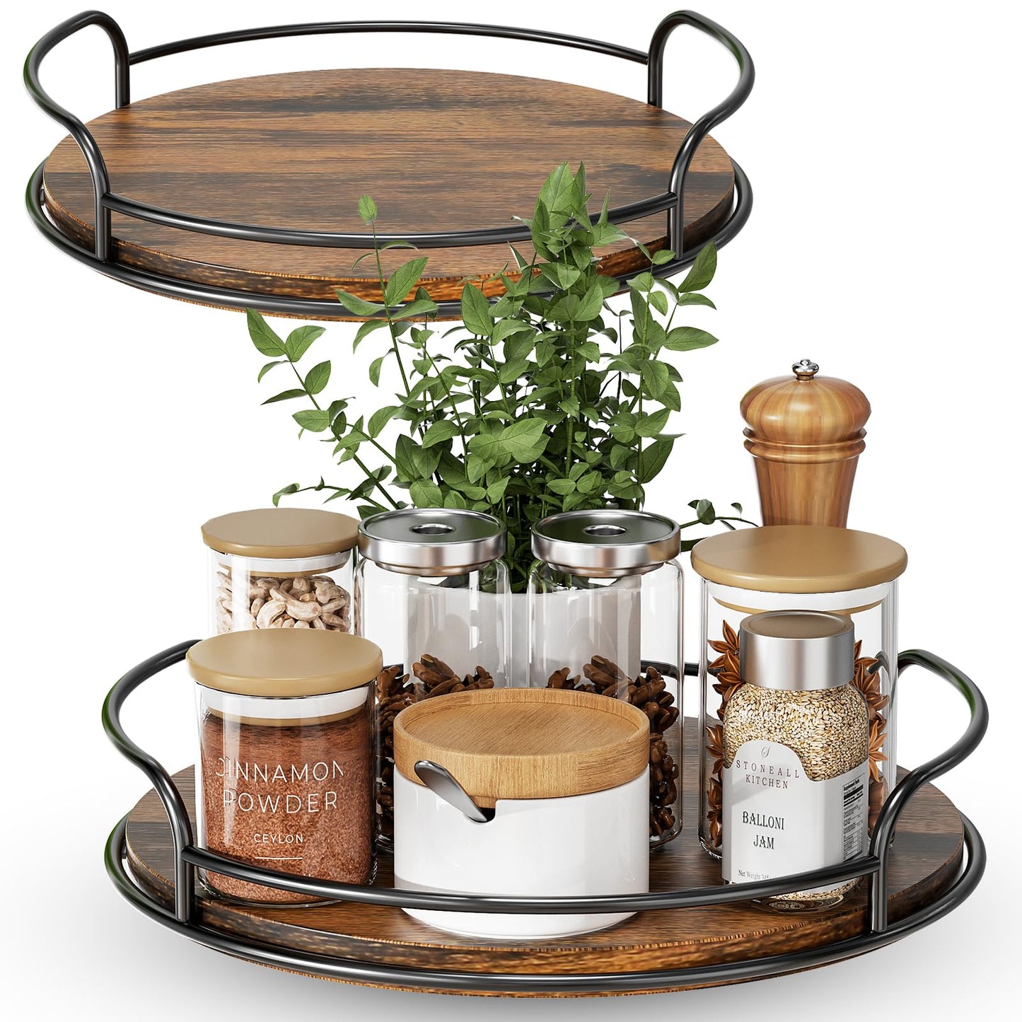 LAMU 2 Pack 9'' 10'' Lazy Susan Turntable Organizer for Table Top Cabinet, Wooden Lazy Susan for Kitchen, Pantry, Countertop, Bathroom Vanity, Spice Organization, Wood Decor