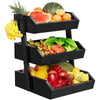 Bamboo 3 Tier Fruit Basket For Counter With Two Banana Hook, Fruit And Vegetables Basket, Large Capacity Wood Fruit Bowls, Fruit Organizer For Kitchen Counter, Onion Storage, Bread Pantry (Black)
