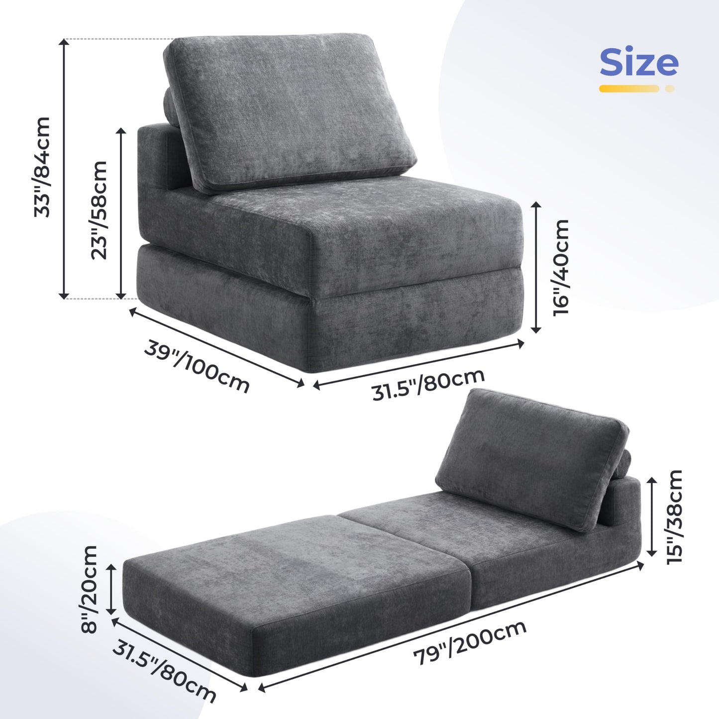 Jamdok 8 Inch Thick Freestanding Folding Sofa Bed for Adults,Convertible Fold Out Sleeper Chair with Back Pillow, Lazy Couch for Living Room/Bedroom/Guest Use/Home Office/Apartment