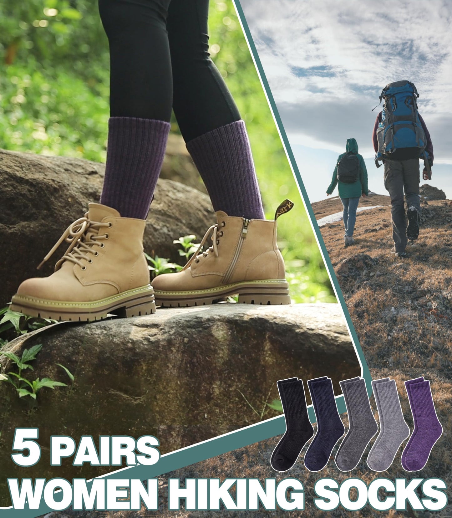 LANLEO Merino Wool Hiking Socks for Women Men Thermal Winter Warm Thick Cushion Moisture Wicking Crew Work Boot Socks 5 Pairs Solid Color A,Medium