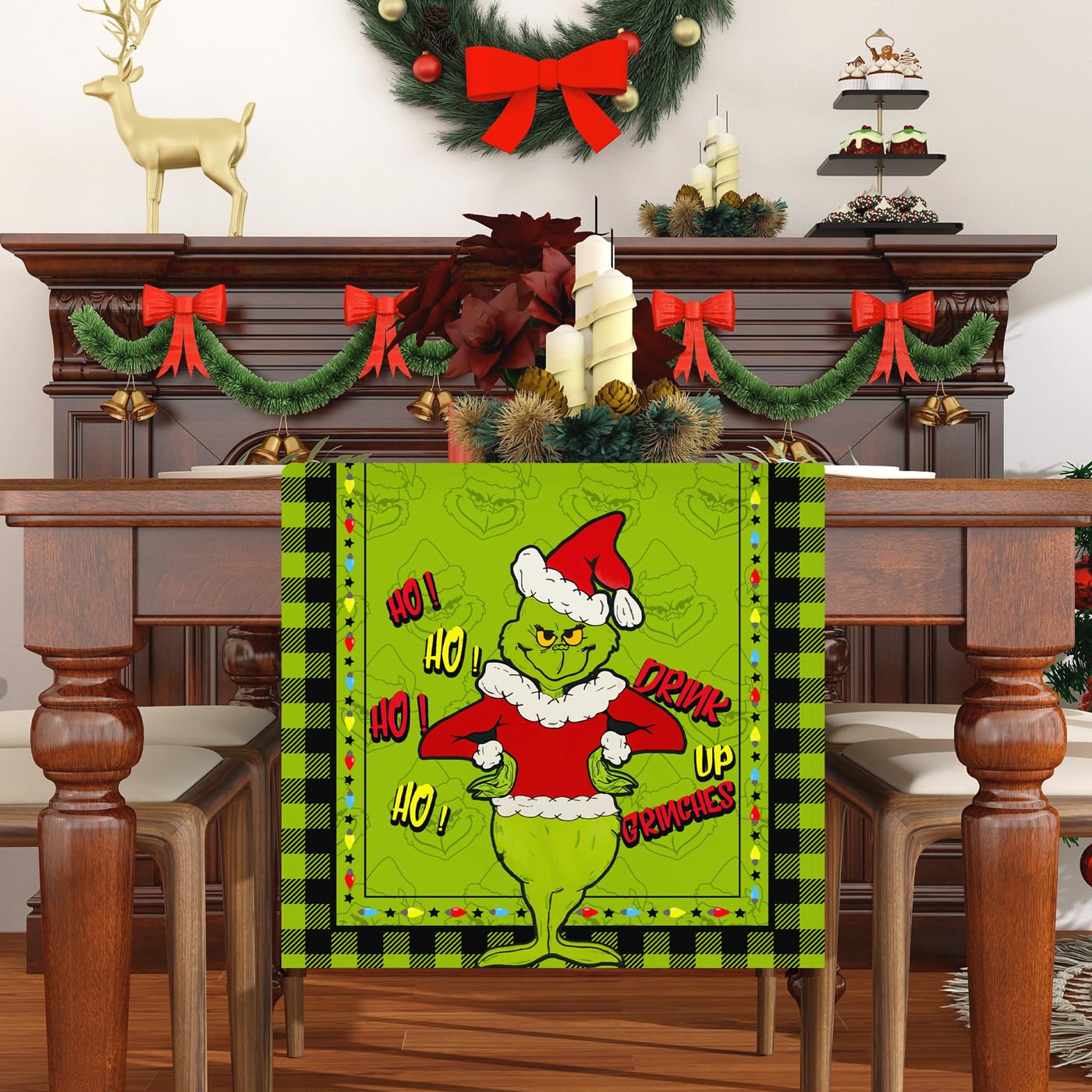 Linen Green Christmas Table Runner Merry Christmas Tablecloth Christmas Xmas Winter Holiday Home Kitchen Dining Room Table Decorations 13x72 Inch